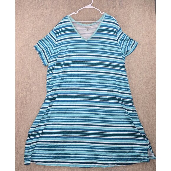 Dreams & Co. Plus Size Womens Nightgown Blue/White Striped 3X/4X Lightweight - Picture 1 of 5